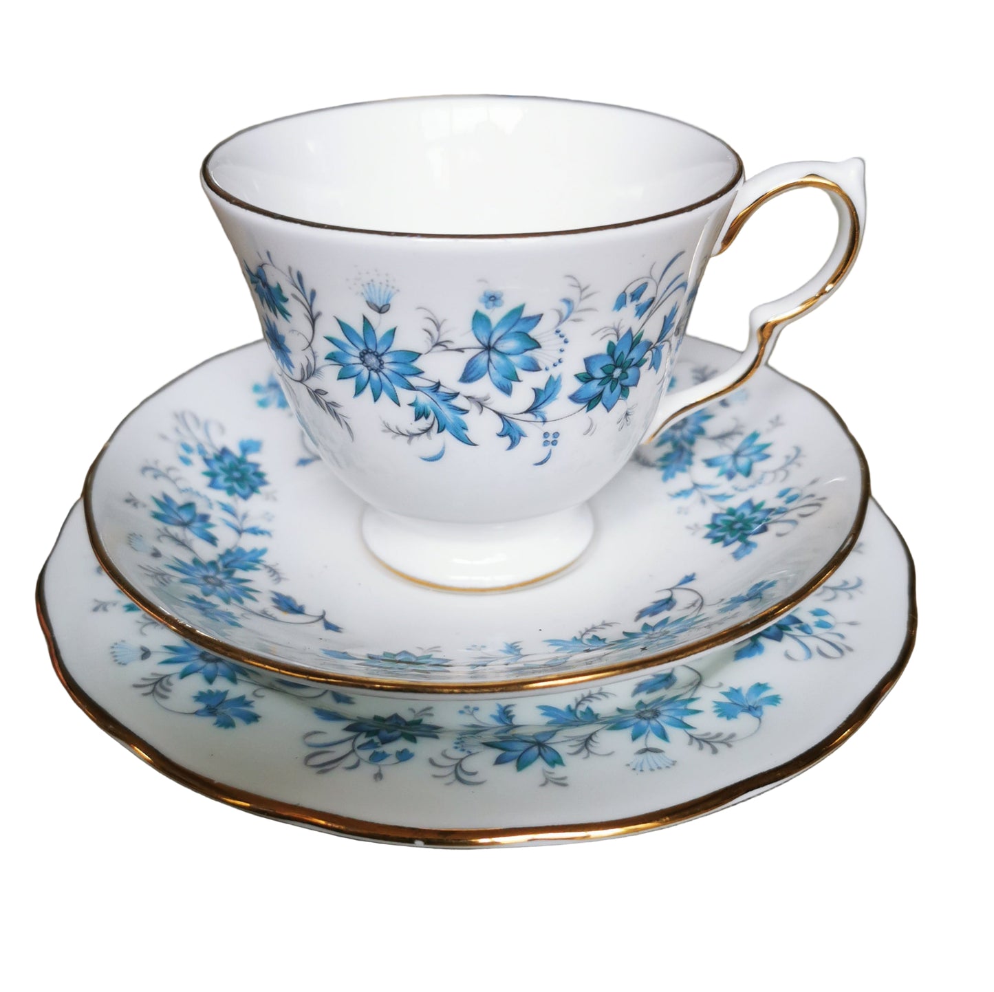 Colclough Doulton Braganza 8454 China C Shape Teacup Trio