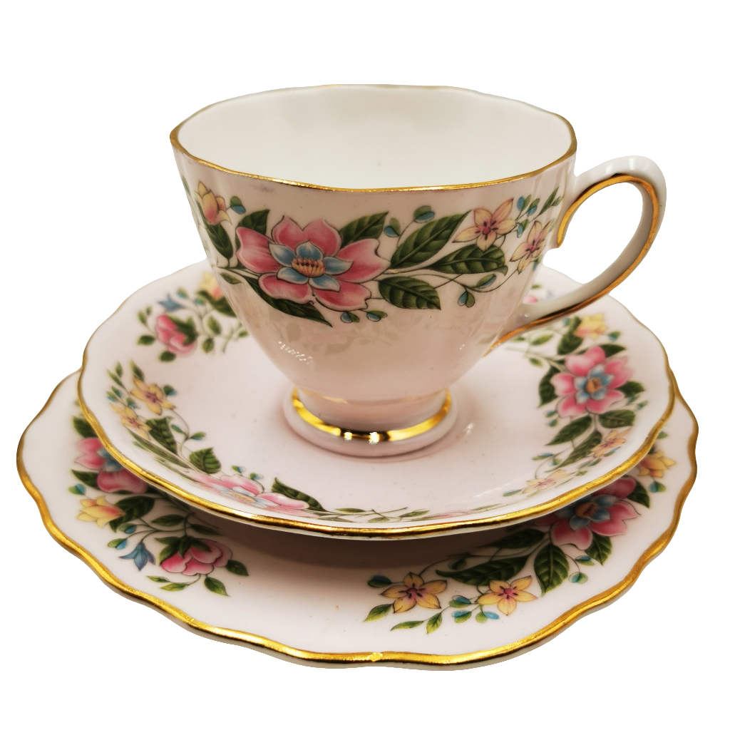 Colclough Ridgway Pink Ground China Tea Cup Saucer and Side Plate 7899