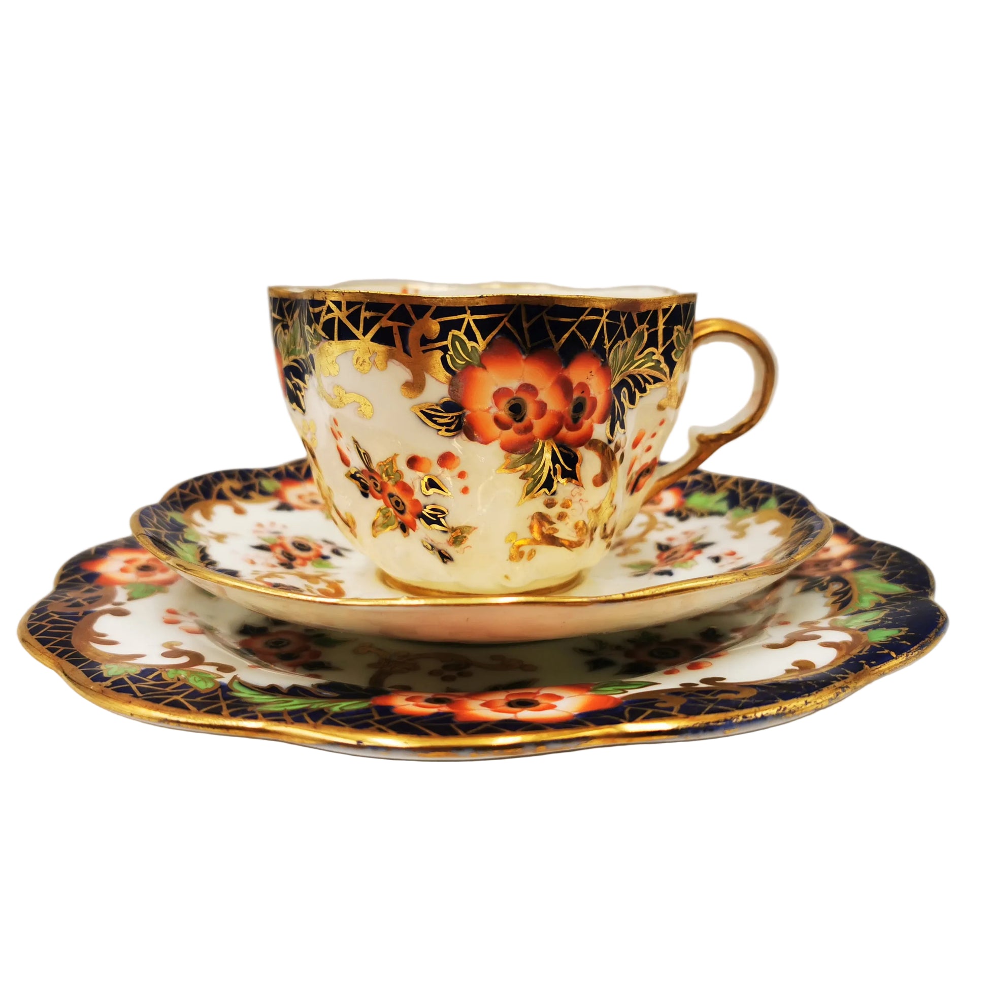 Crown-Stafforshire-A582-Imari-China-Teacup-Saucer-and-Side-Plate