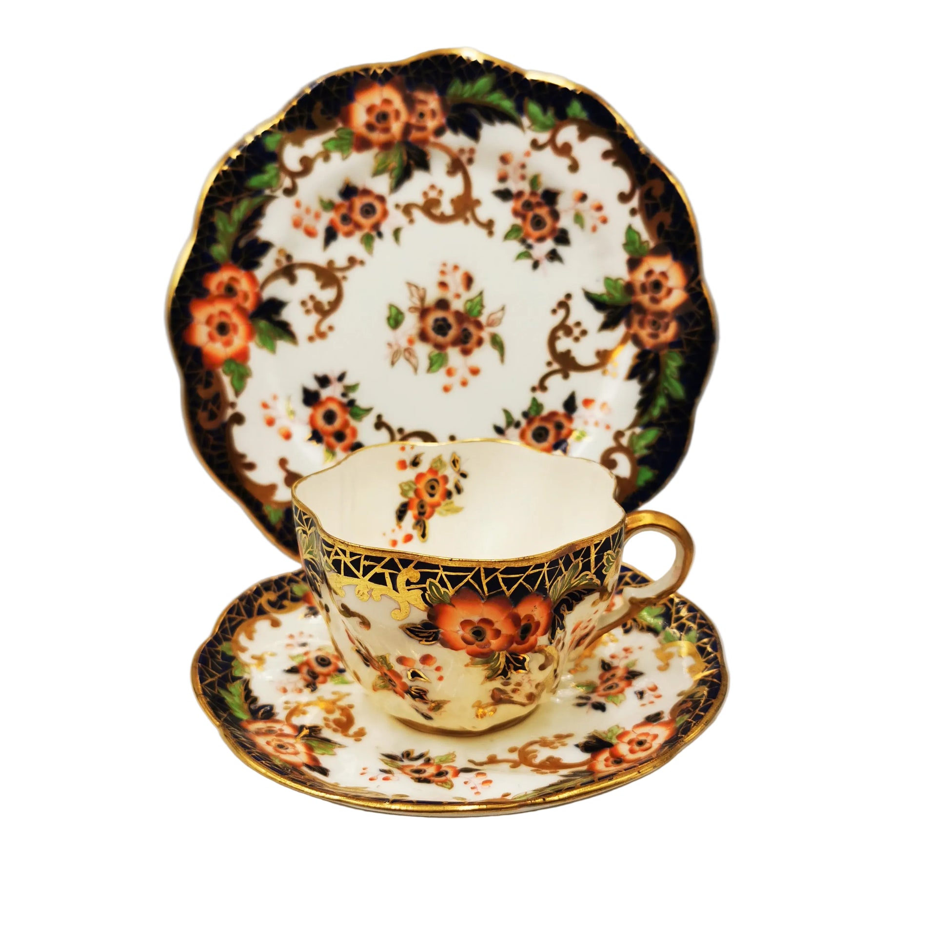 Crown-Stafforshire-A582-Imari-China-Teacup-Saucer-and-Side-Plate