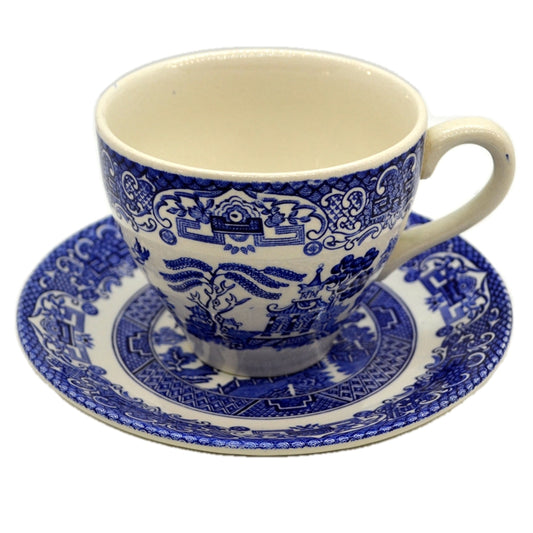 English Ironstone Tableware Ltd  Blue and White Old Willow China Teacup and Saucer