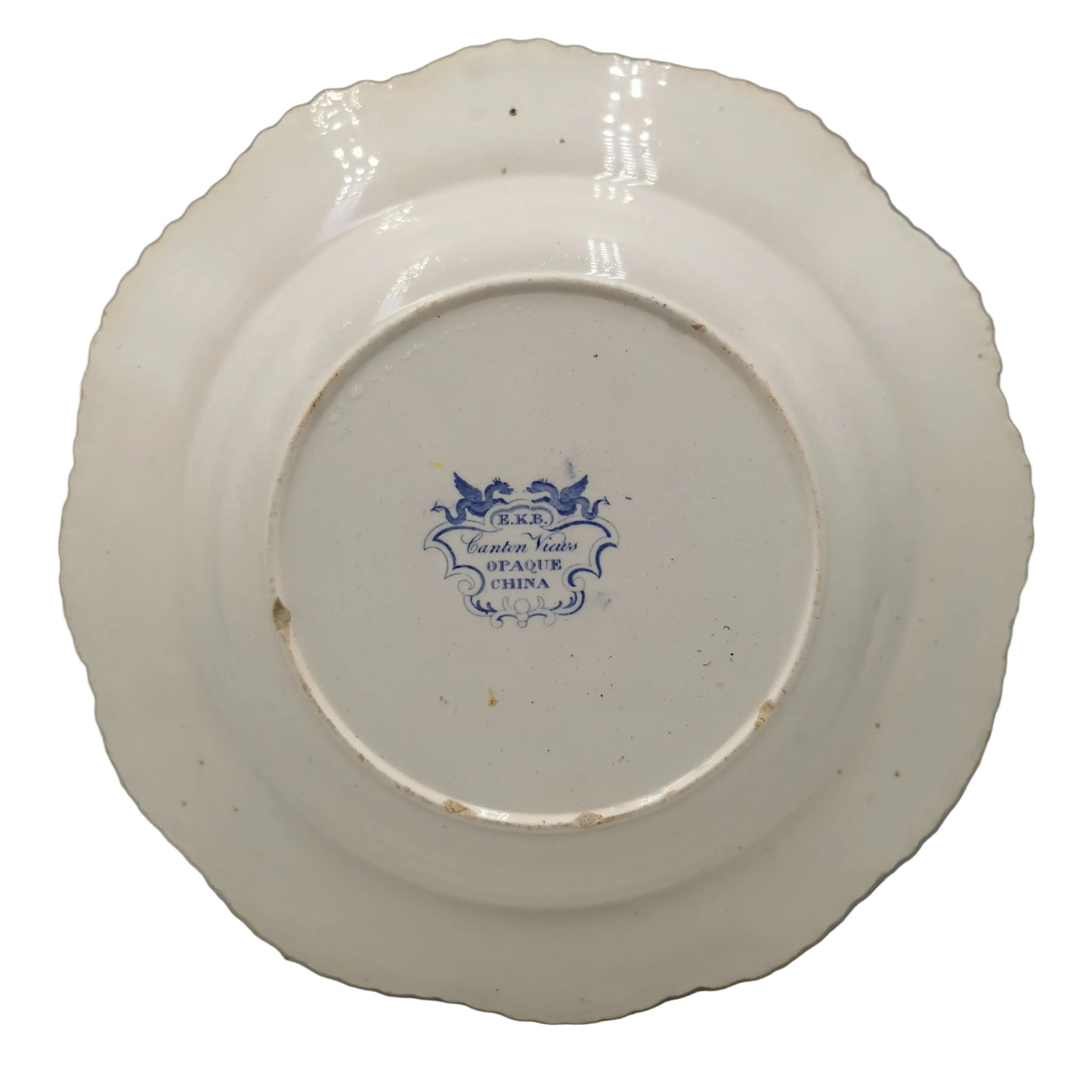 Elkin Knight & Bridgwood Canton Views Blue and White China Soup Plate 1827-1840