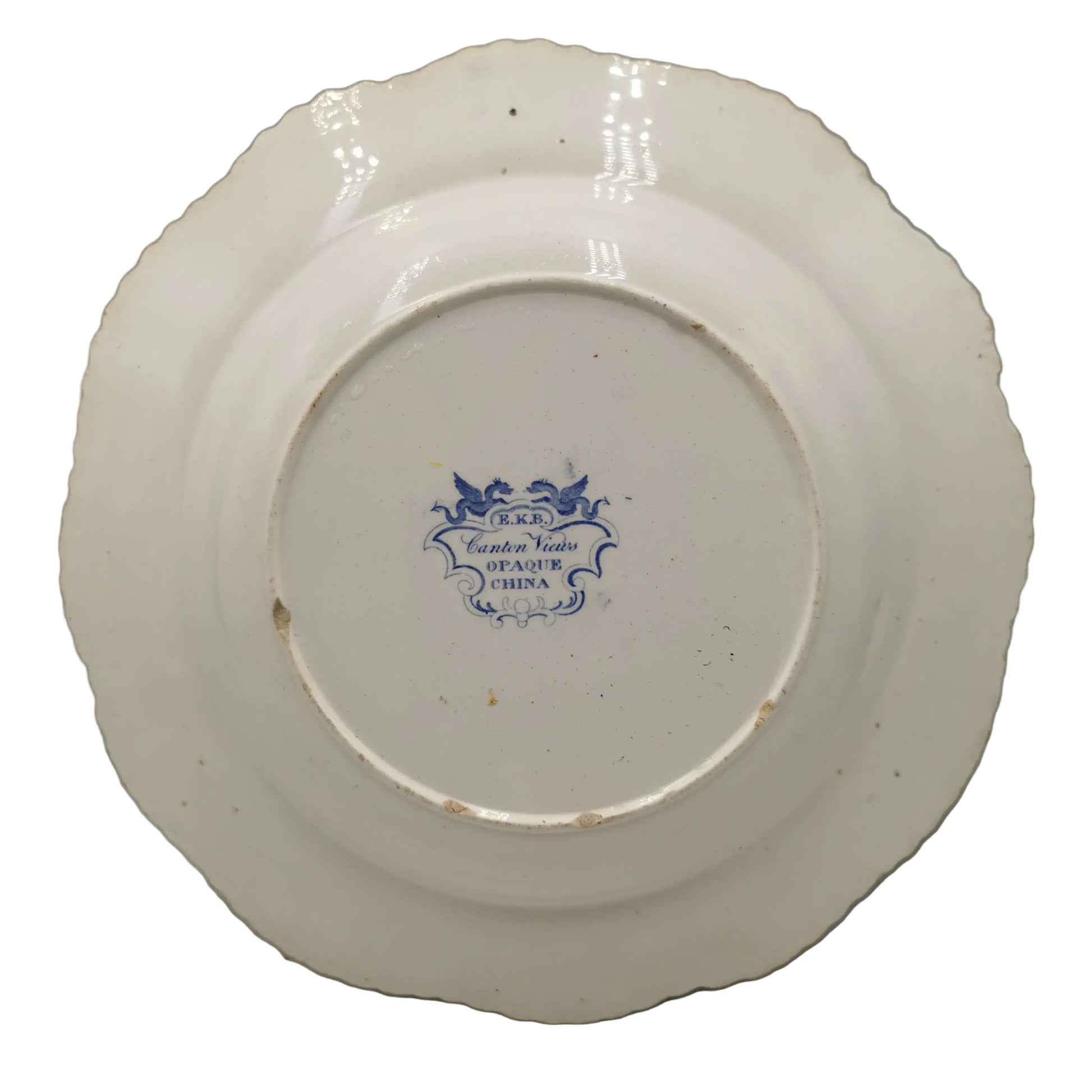Elkin Knight & Bridgwood Canton Views Blue and White China Soup Plate 1827-1840