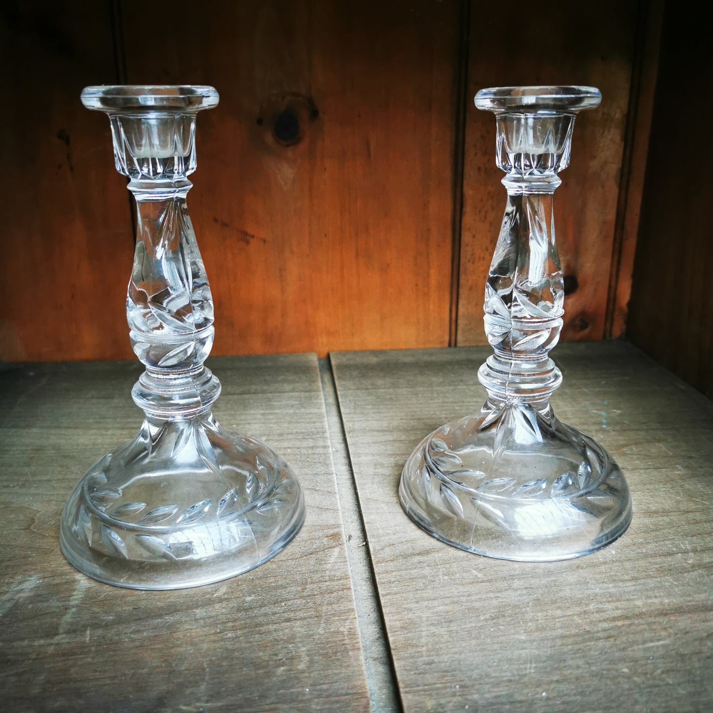 EarlyTri Molded Pressed Glass Candlesticks