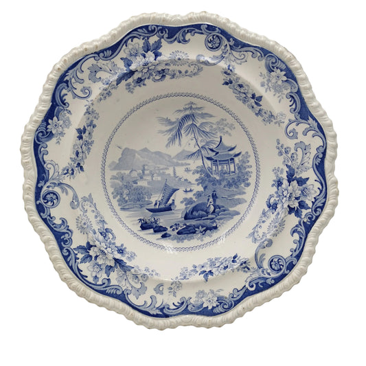 Elkin Knight & Bridgwood Canton Views Blue and White China Soup Plate 1827-1840