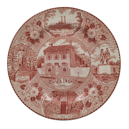 Enco National Mark Twain Red and White China Dinner 10-inch Plate