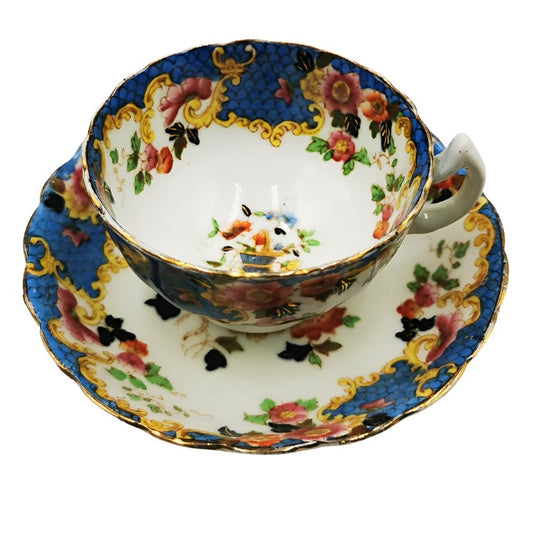 Antique Floral China Gothic Bowl Tea Cup and Saucer