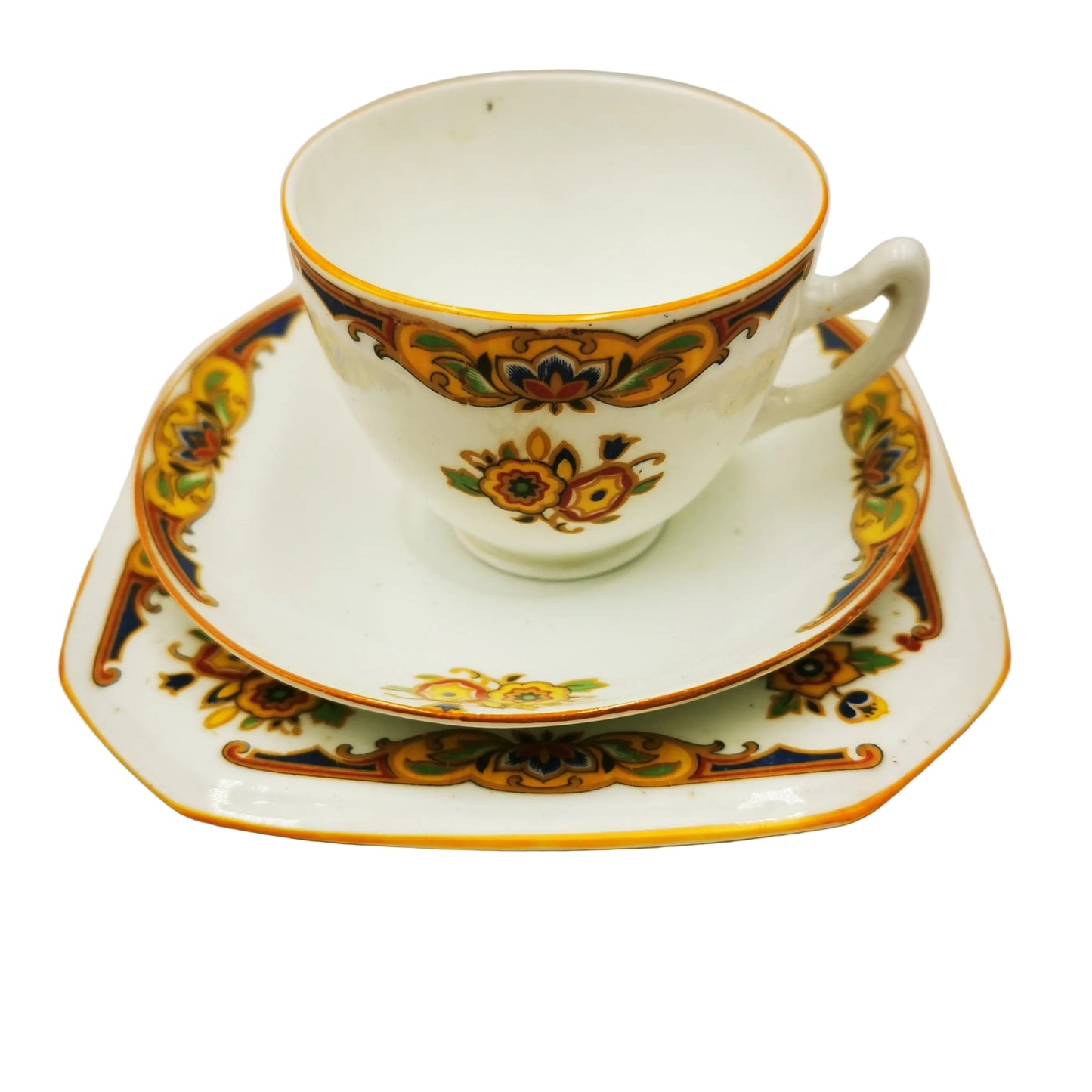 English Floral China Teacup Saucer & Side Plate
