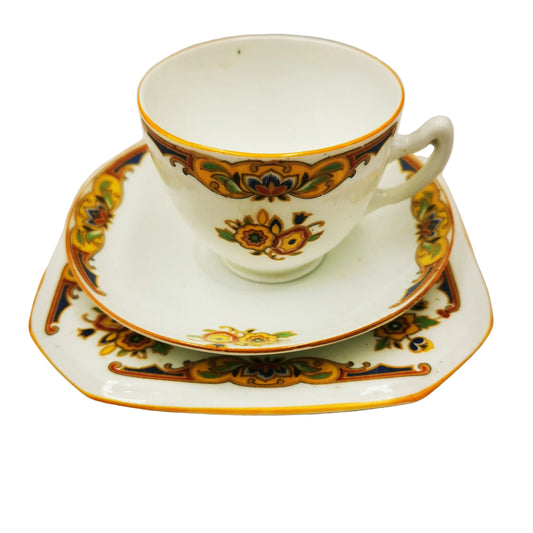 English Floral China Teacup Saucer & Side Plate