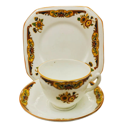 English-Floral-China-Teacup-Saucer-&-Side-Plate