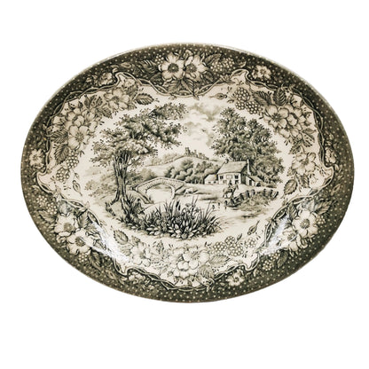 English Ironstone Tableware Grey and White China English Scenery Oval Platter