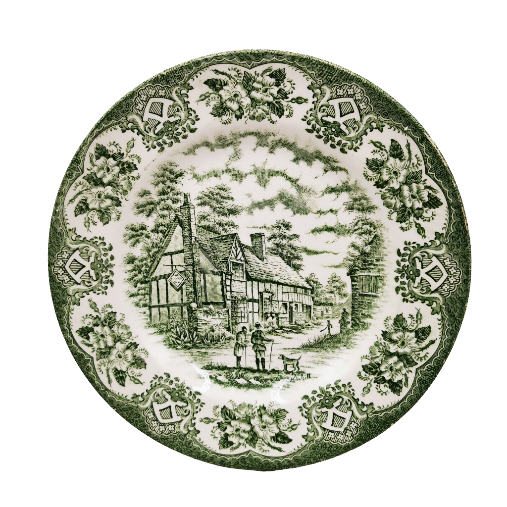 English Ironstone Tableware Old Inns Series Green and White China 6.5-inch Side Plate