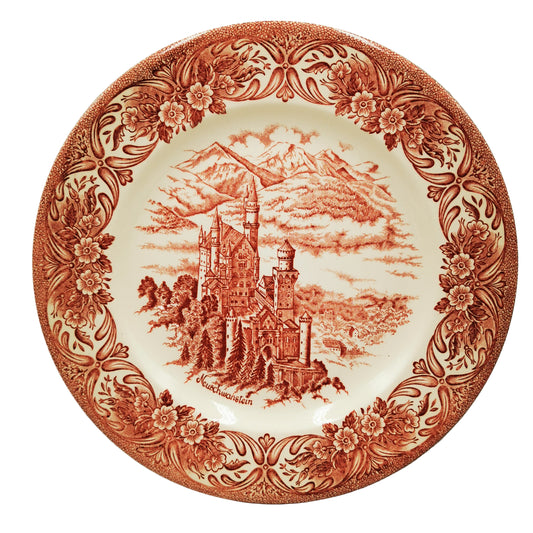 English Ironstone Tableware Red and White China Neuschwanstein Castle 9-5/8th-inch Plate