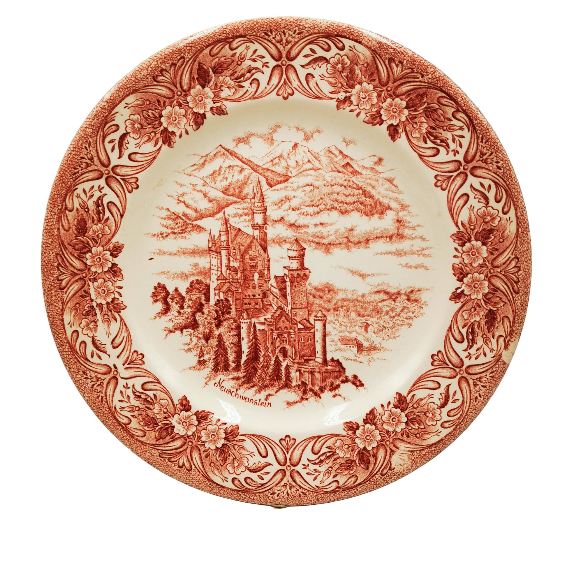 English Ironstone Tableware Red and White China Neuschwanstein Castle 9.75-inch Plate