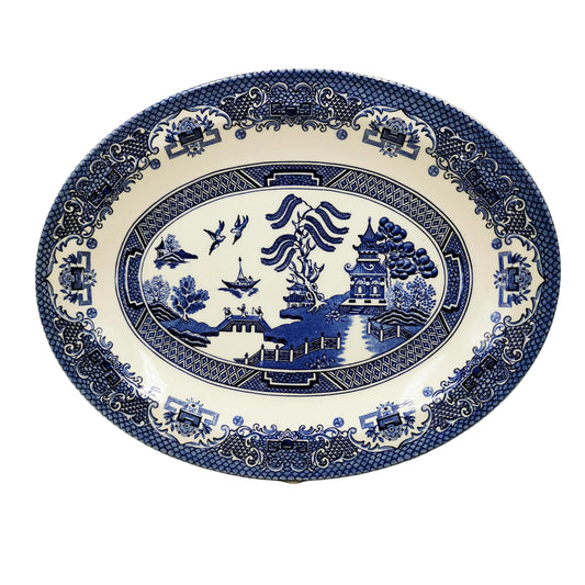 English Ironstone Tableware Willow Blue and White China 11.5-inch Oval Platter