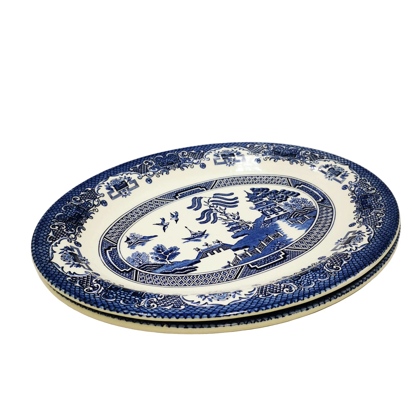 English-Ironstone-Tableware-Willow-Blue-and-White-China-11.5-inch-Oval-Platter