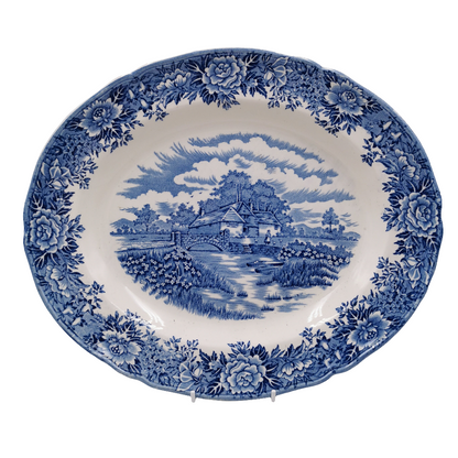 Vintage Salem Blue and White China Co. English Village Pattern Oval Dinner Platter
