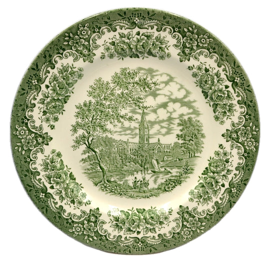 English Ironstone Tableware Green and White China River Scene Dinner Plate