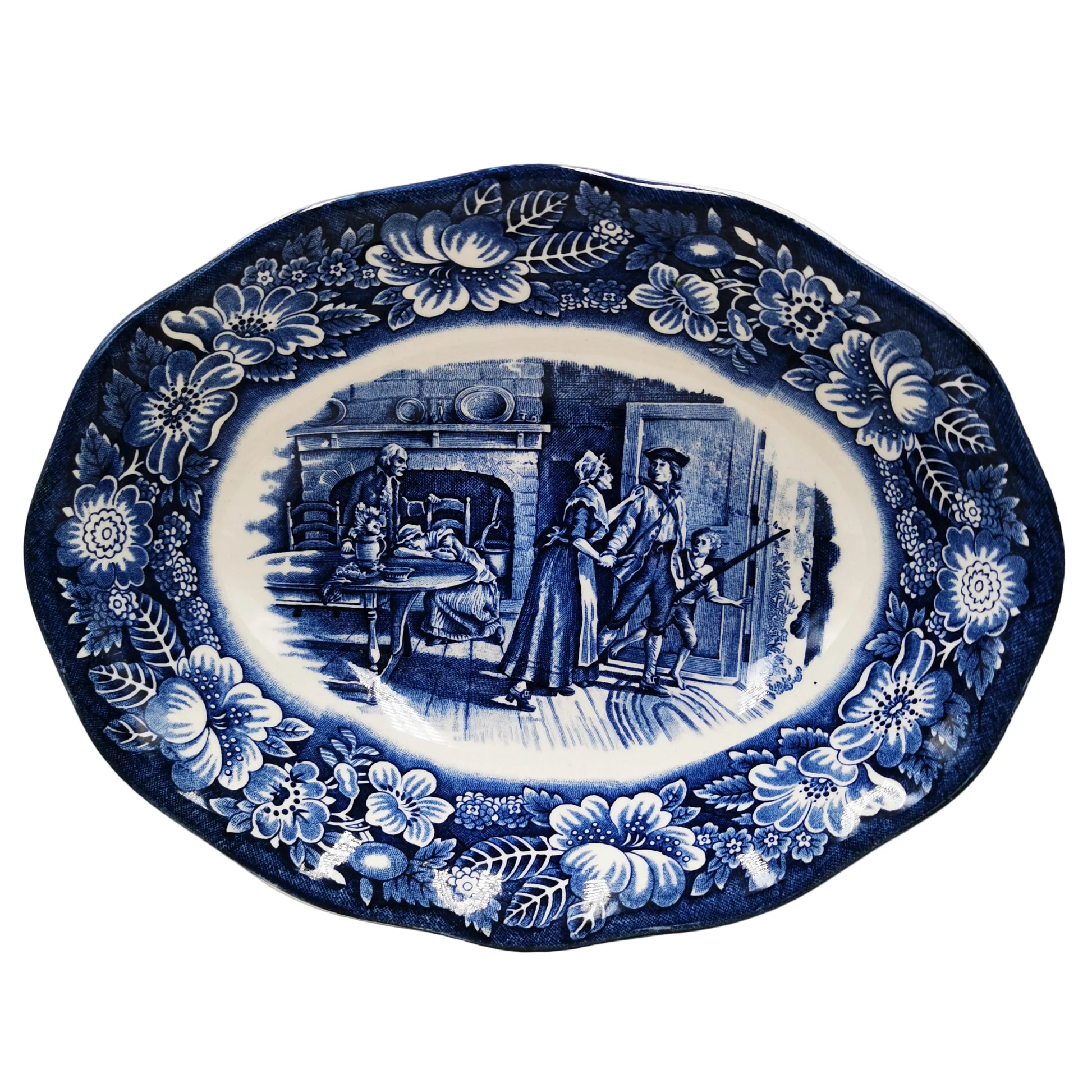 Enoch Wedgwood & Co Liberty Blue and White China Minute Men Oval Bowl