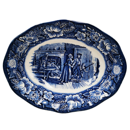 Enoch Wedgwood & Co Liberty Blue and White China Minute Men Oval Bowl