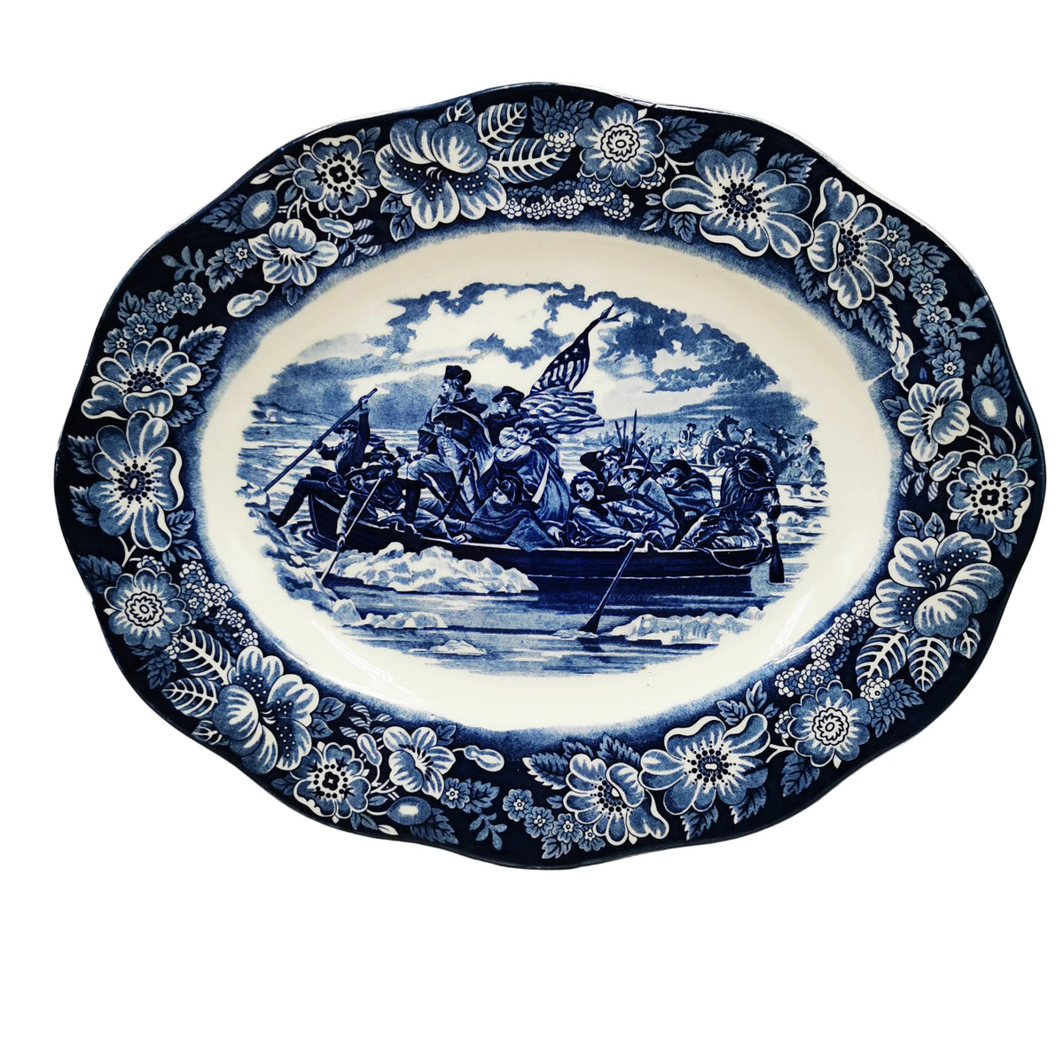 Enoch Wedgwood & Co Liberty Blue and White China Washington Crossing the Delaware Platter