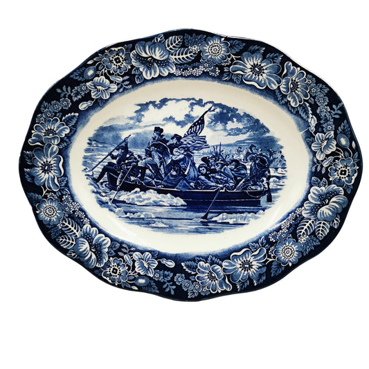Enoch Wedgwood & Co Liberty Blue and White China Washington Crossing the Delaware Platter