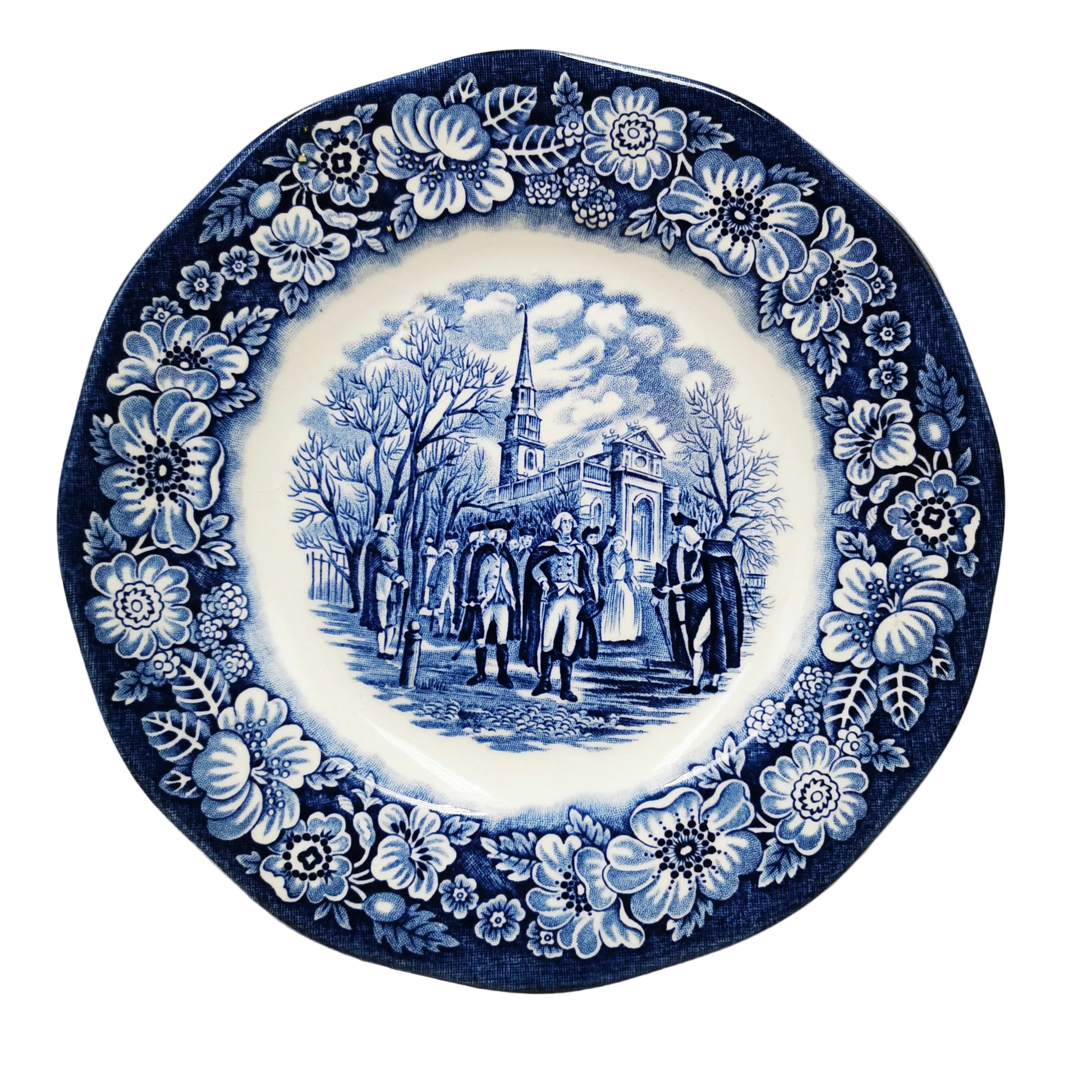 Enoch Wedgwood & Co Liberty Blue and White China Washington Leaving Christchurch Side Plate