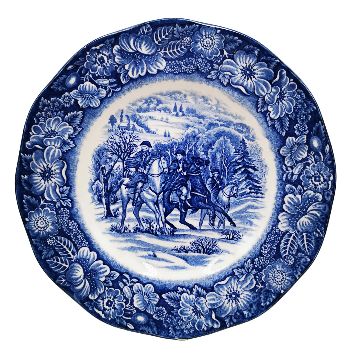 Enoch-Wedgwood-&-Co-Liberty-Blue-and-White-China-Washington-at-valley-forge-dessert-Plate