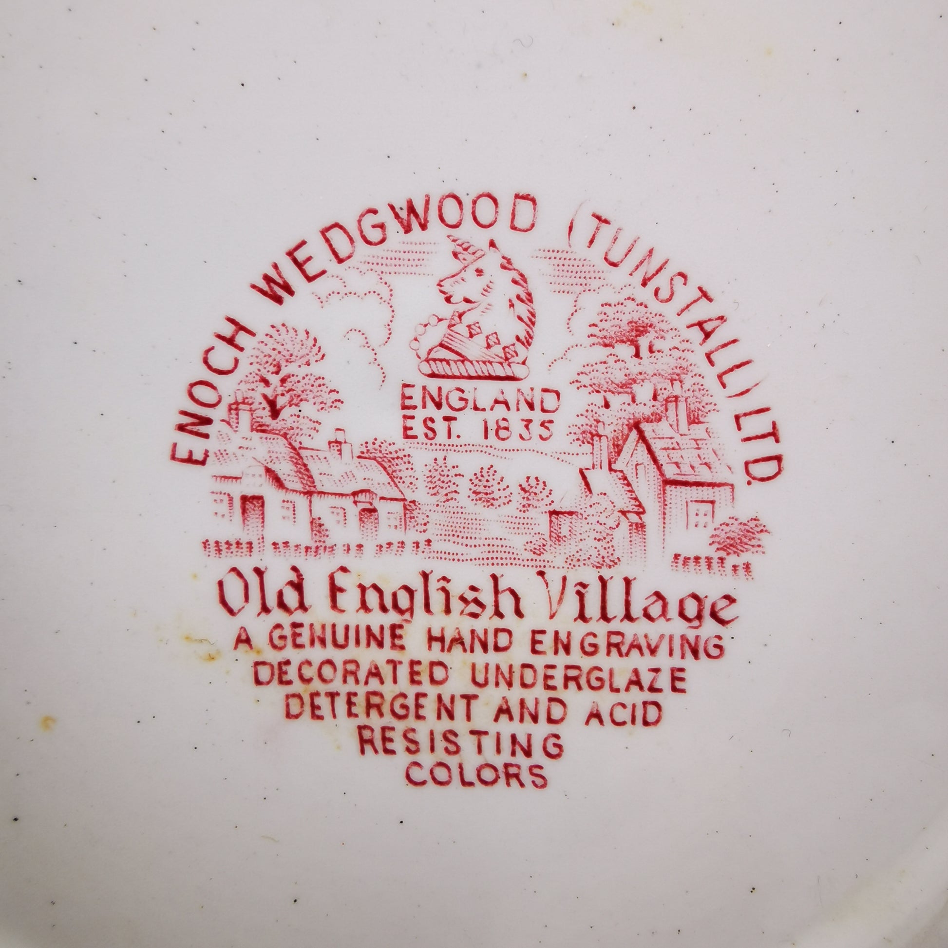 Enoch Wedgwood & Co Red and White China Old English Village Dinner Plate