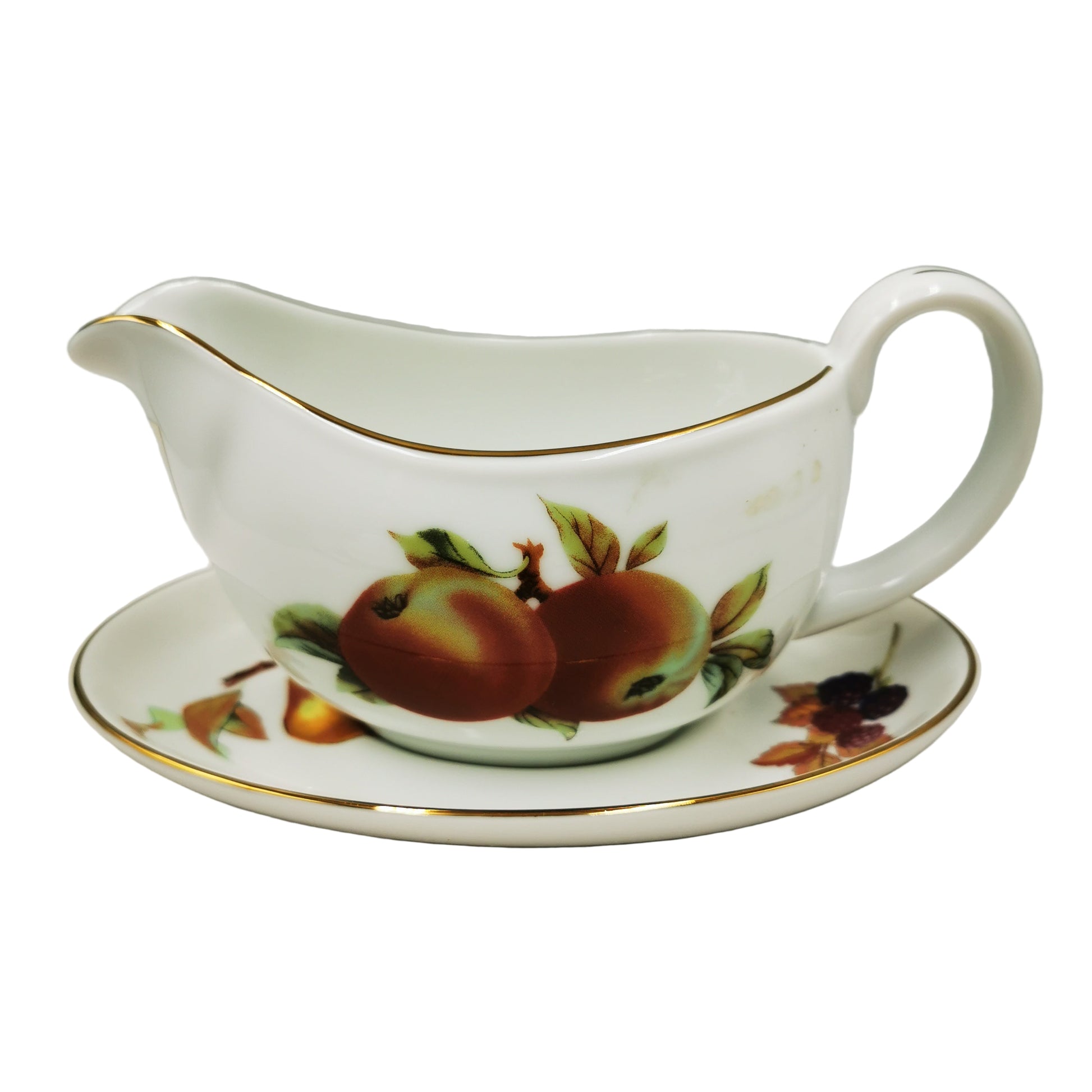 Royal Worcester China Evesham Gold Sauce Boat & Stand Set Boxed