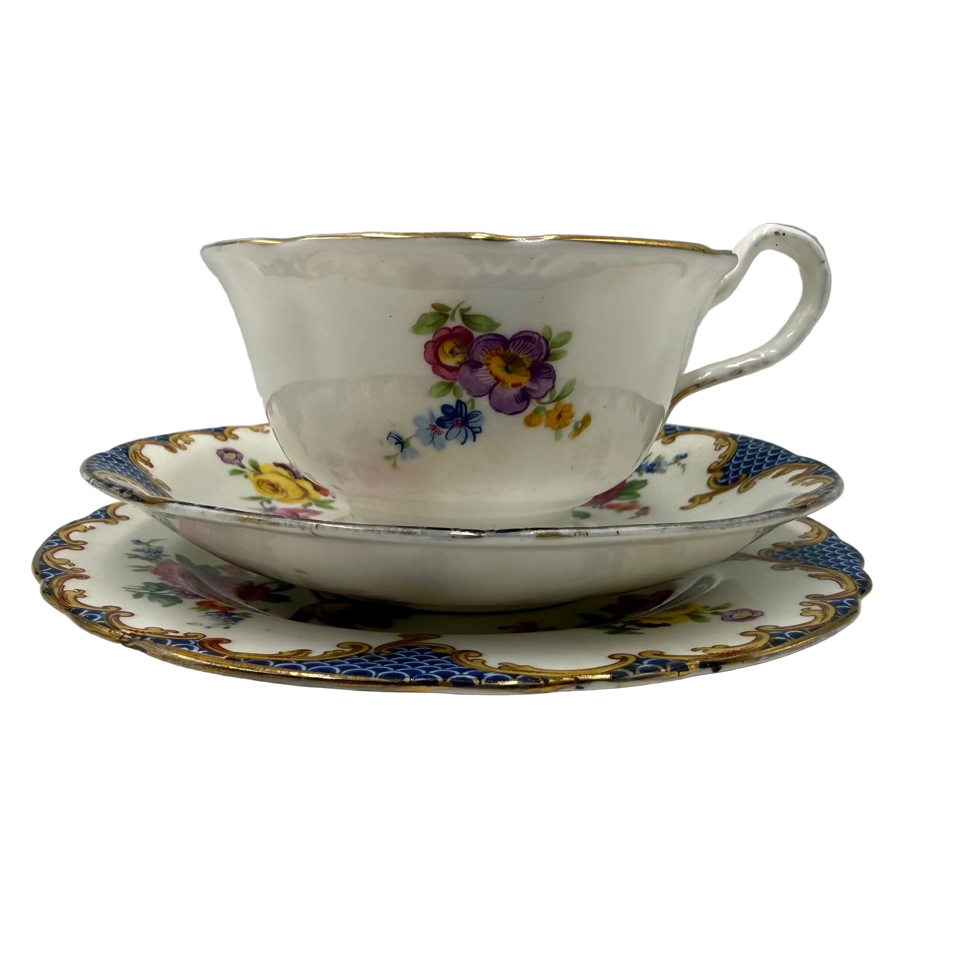 Exquisite-Aynsley-Open-Bowl-China-13991-Floral-Teacup-Saucer-&-Side-Plate