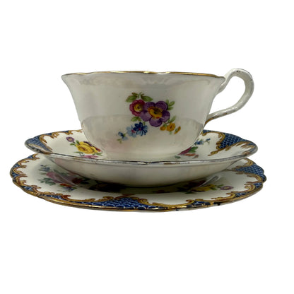 Exquisite-Aynsley-Open-Bowl-China-13991-Floral-Teacup-Saucer-&-Side-Plate