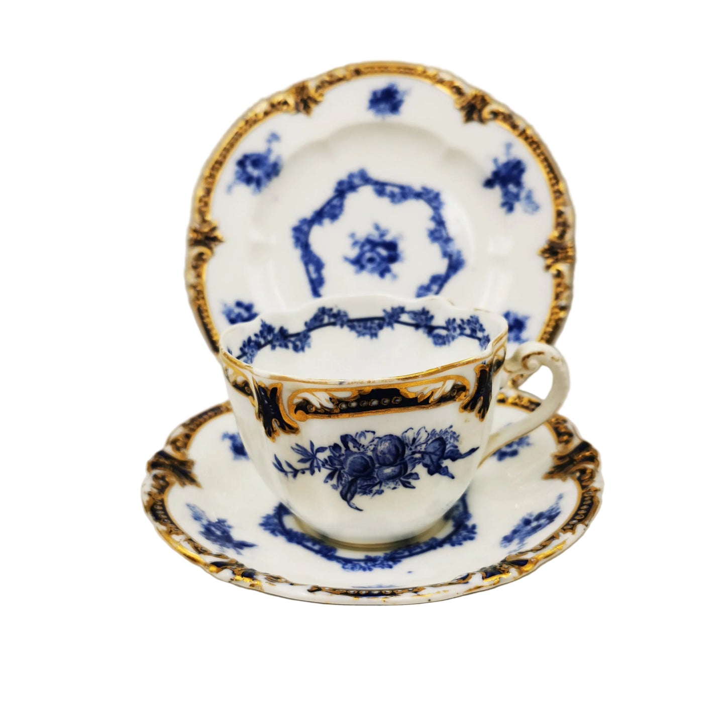 Antique George Jones & Sons Crescent China 3840 Teacup, Saucer & Side Plate