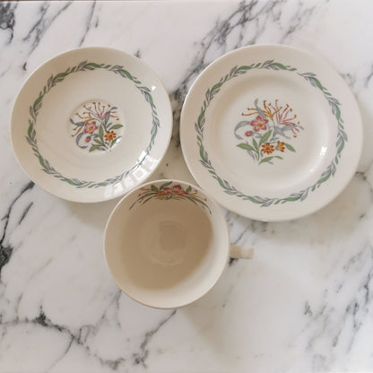 Royal Doulton Floral China Fairfield D6339 Teacup, Saucer and Side Plate Trio