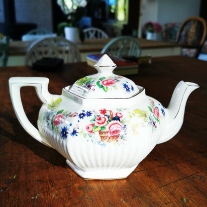 Vintage James Sadler Hexagonal 2-pint Floral China 2-pint Teapot