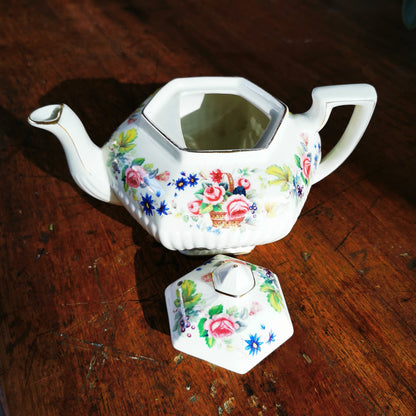 Vintage James Sadler Hexagonal 2-pint Floral China 2-pint Teapot