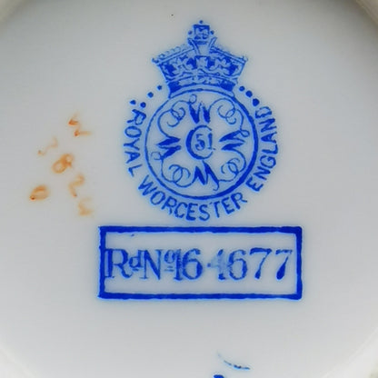 Antique Royal Worcester W3824 Blue and White China Coffee Cup Saucer and Side Plate