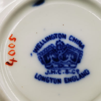 J H Cope & Co Wellington Blue and White China 4005 Teacup Saucer and Side Plate Trio