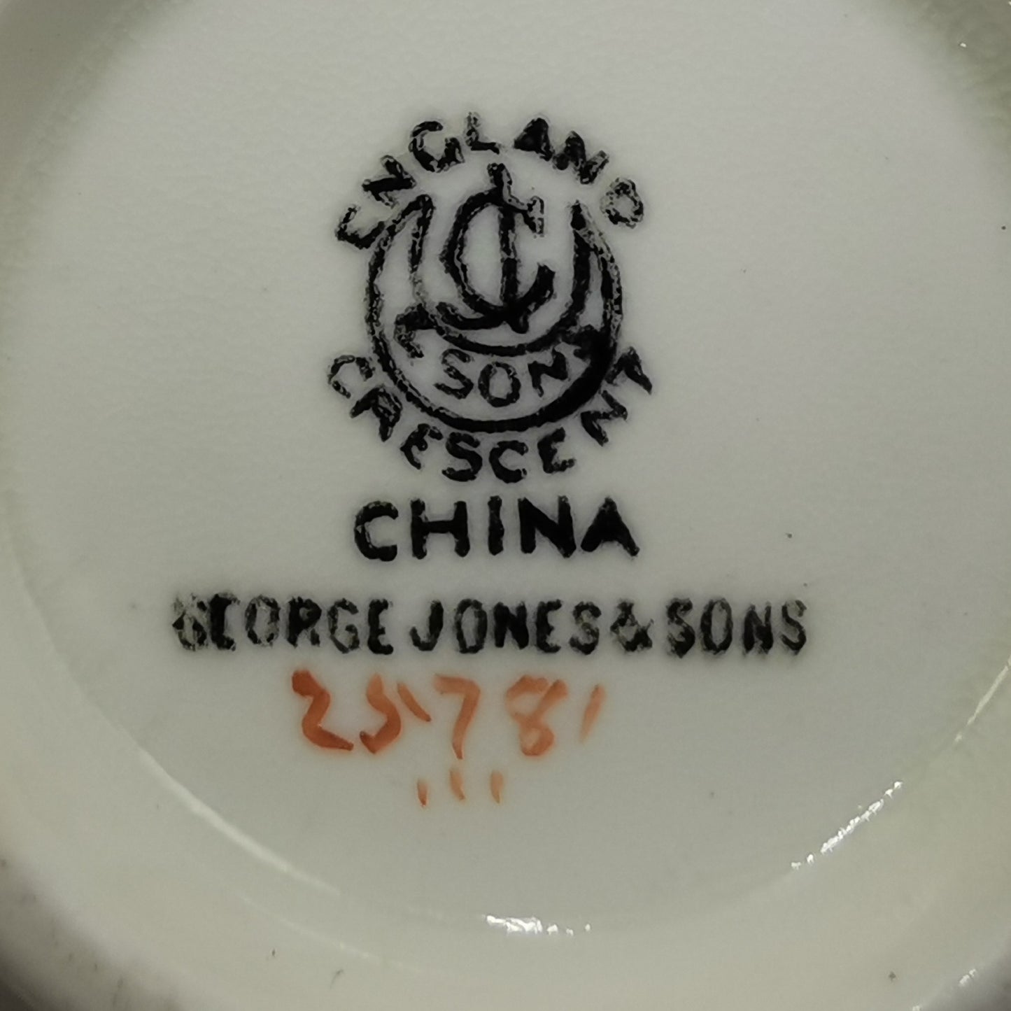 Antique George Jones & Sons Crescent 25781 Blue and White China Teacup Trio