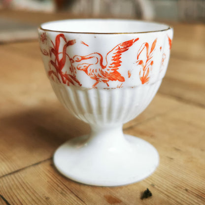 Antique Coalport Porcelain Coral Red Birds China Pedestal Egg Cup c1880