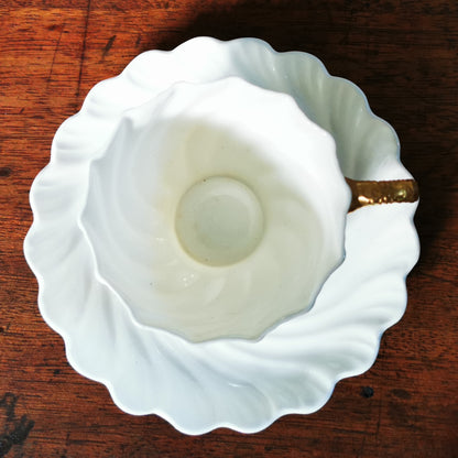 Antique Coalport White Scalloped Teacup With free Saucer