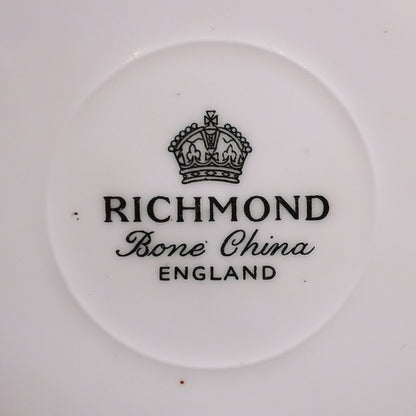 Richmond China White and Gold Teacup, Saucer and Side Plate Trio