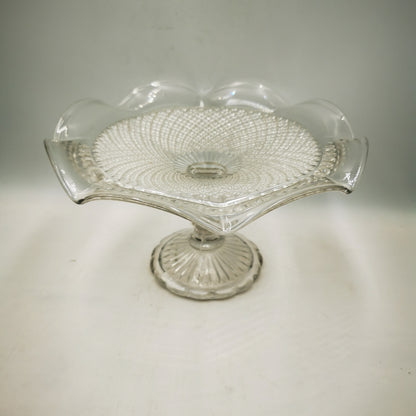 Antique Tri-Mold Clear Glass Fruit Stand