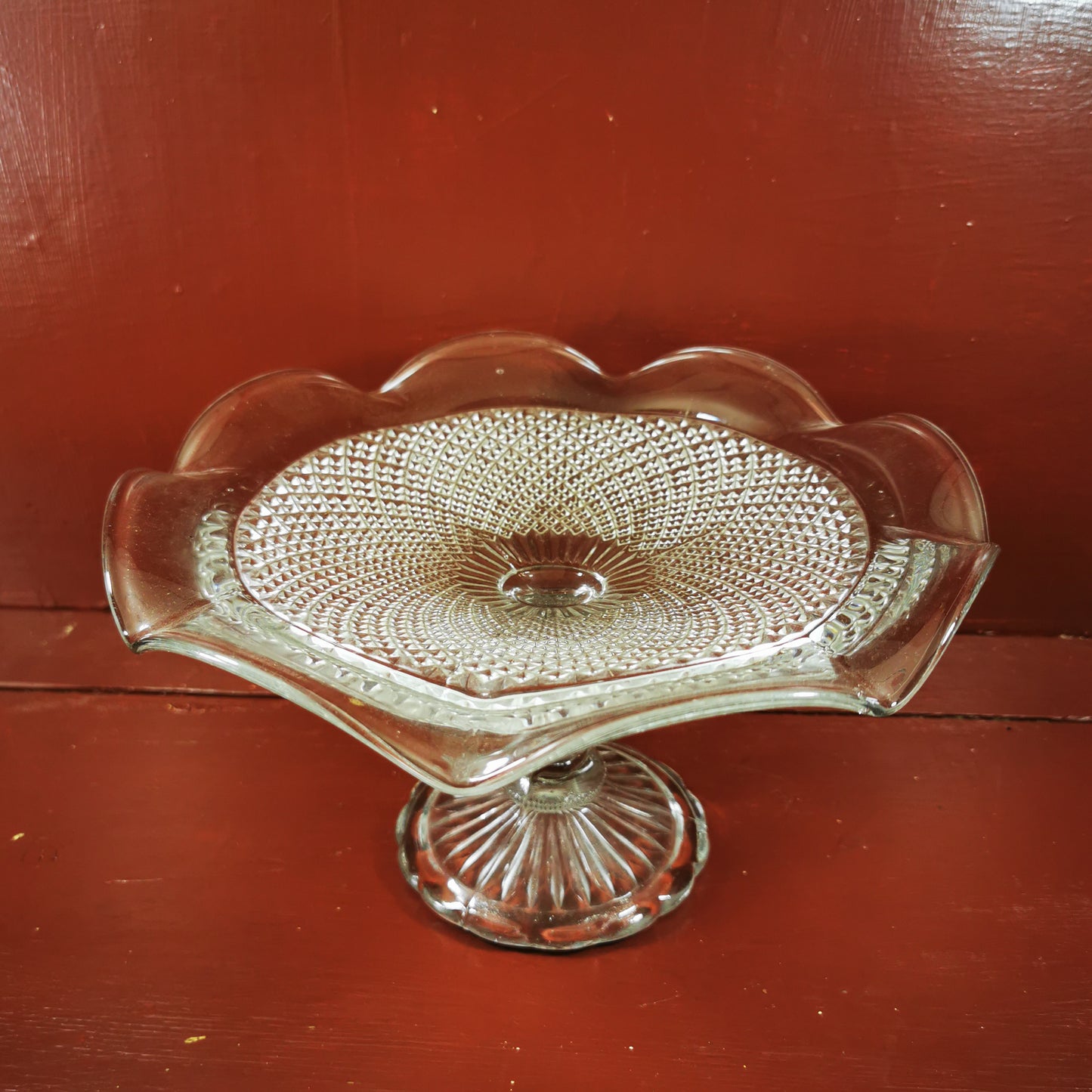 Antique Tri-Mold Clear Glass Fruit Stand