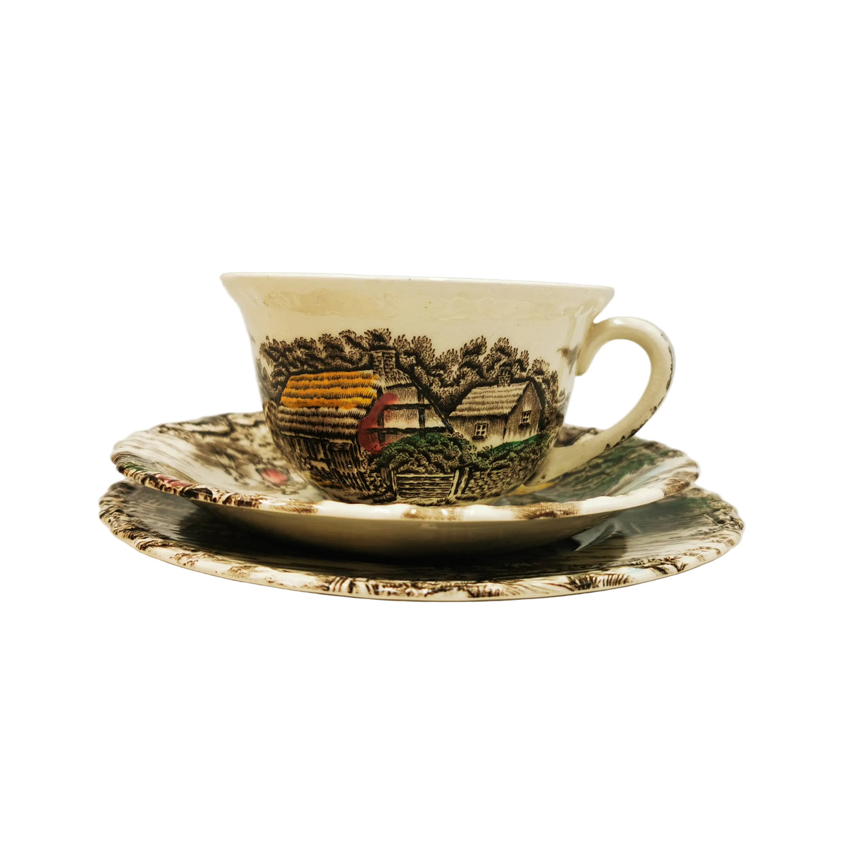Myott China Rural Scene Teacup Saucer and Side Plate