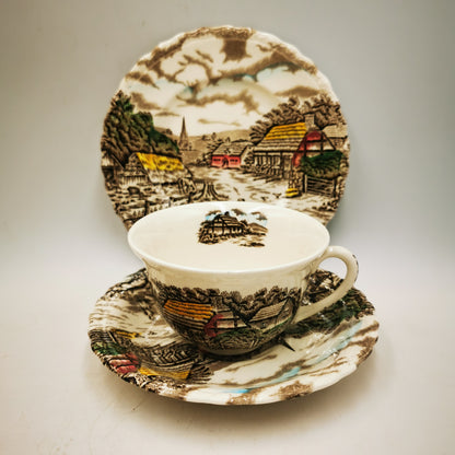 Myott China Rural Scene Teacup Saucer and Side Plate