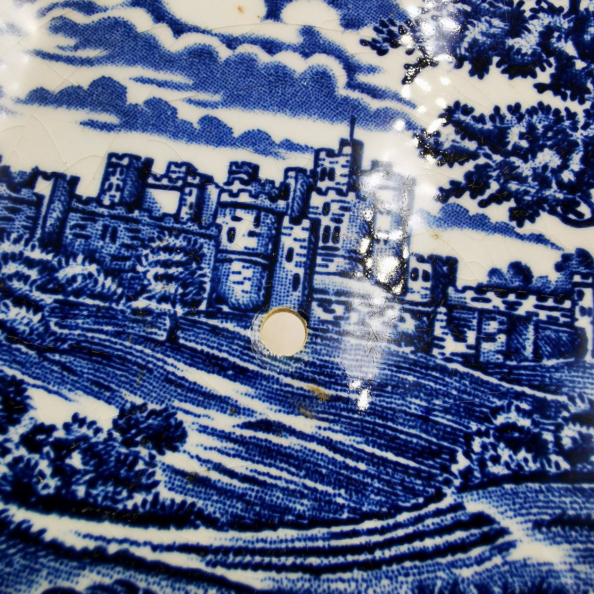 British Anchor Ironstone China Olde Country Castles blue and white china 10-inch Cake Stand Plate