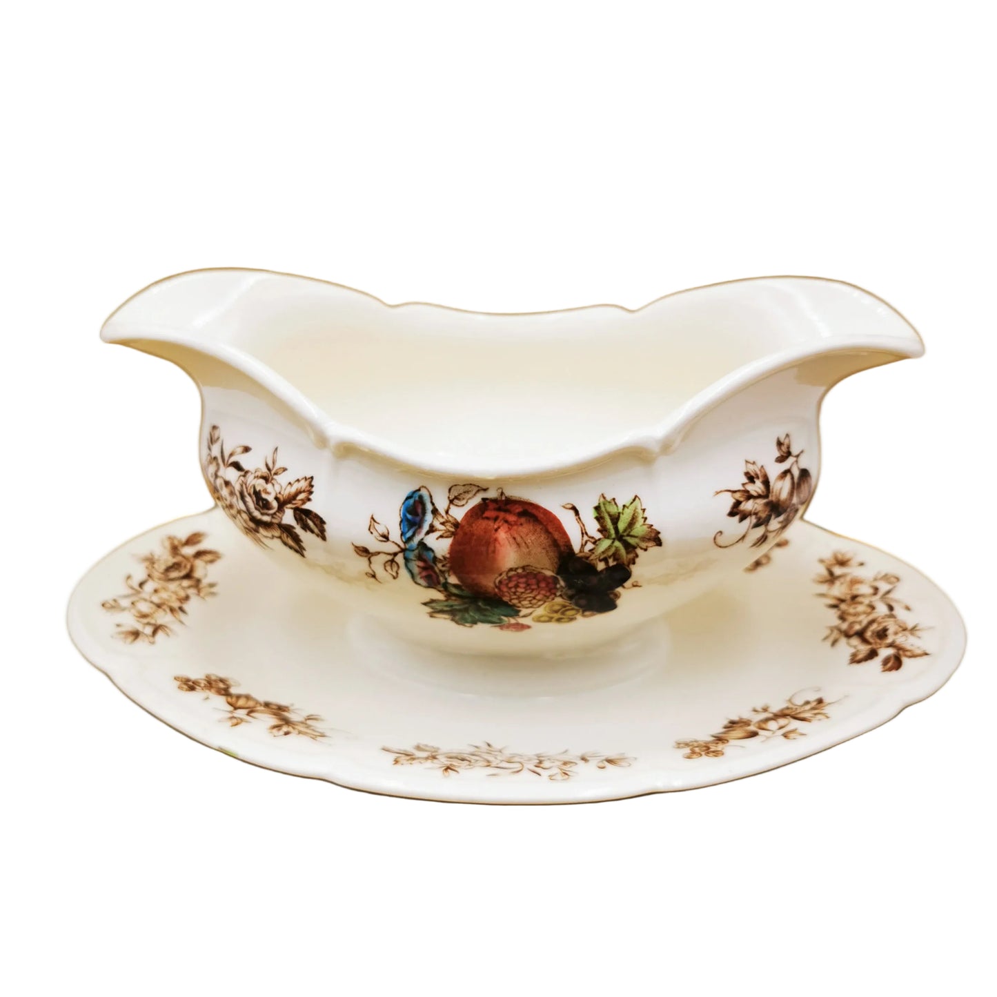 Johnson Bros WIndsor Ware Windsor Fruit China Gravy Boat with Fixed saucer