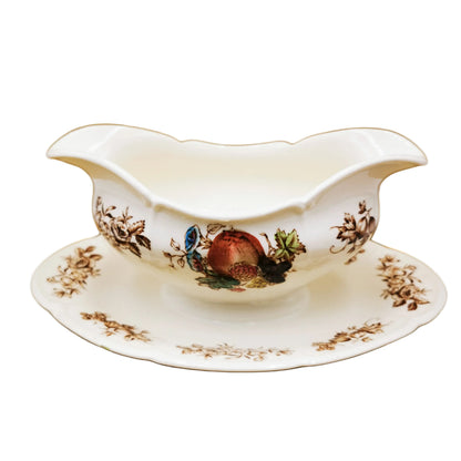 Johnson Bros WIndsor Ware Windsor Fruit China Gravy Boat with Fixed saucer