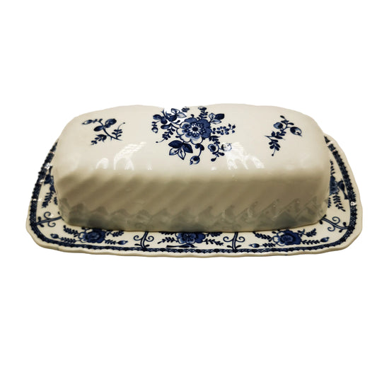Johnson Brothers Blue Indies Blue and White China Oblong Lidded Butter Dish